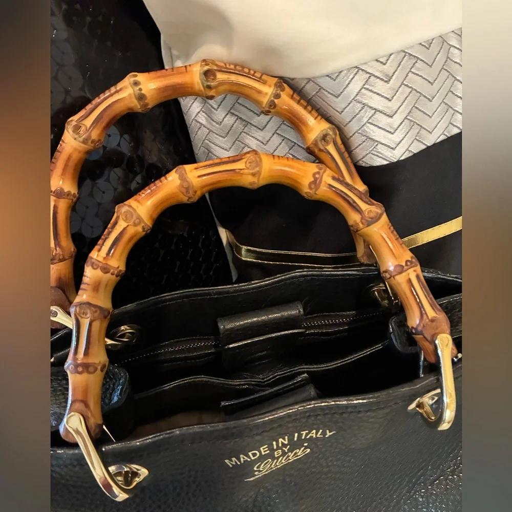 Gucci Taurillon Black Leather, Bamboo Top Handles/Shoulder Bag Tote - Picture 5 of 16